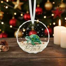 Sea Turtle Christmas Ornament, Personalized Glass Decoration, Beach Lover Gift, Ocean Theme Keepsake, Custom Name Ornament 2025 - thumbnail 4