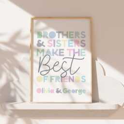Set Of 3 Personalised Brother Sister Rainbow Prints, Wall Art, Sibling Girls Bedroom, Boys Bedroom, Shared Playroom - thumbnail 3