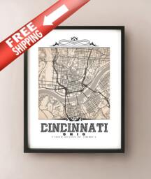 Cincinnati Ohio Map Art Print Vintage Style Sepia Decor - thumbnail 1