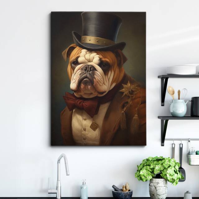 English Bulldog in A Suit Animal Painting Framed Poster Print Or Canvas Wall Decor Art Bedroom Home Interior Gift For Pet Lover - image 1