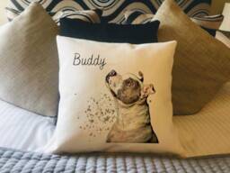 Personalised Staffordshire Bull Terrier Dog Country Canvas Cushion - Custom Owner, Lover Linen Puppy With Inner Filler - thumbnail 1