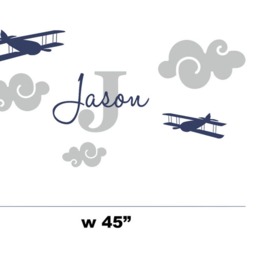 Aviation Nursery Wall Decal Child Personalized Name Plane, Airplane, Clouds, Monogram Nursery Boys Room, Decalisland-Sd - thumbnail 2