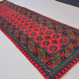 2'5x9'5 Afghan Red Runner Rug, Handmade Wool Multicolor Natural Veg Dyes Turkmen Bukhara Oriental Hallway Rug - thumbnail 2