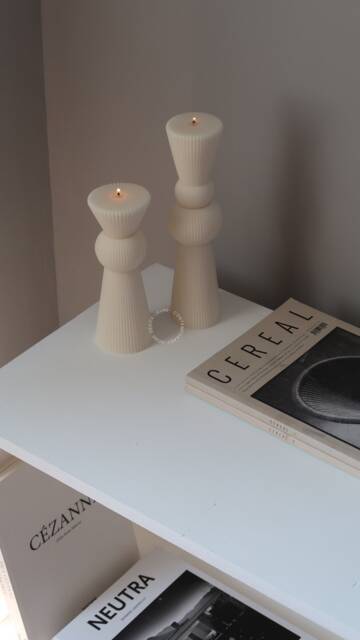 Tall Roman Pillar Soy Candle Ribbed Vegan Home Decor - image 1