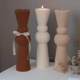 Tall Roman Pillar Soy Candle Ribbed Vegan Home Decor - thumbnail 2