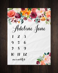Baby Girl Milestone Blanket Month Growth Tracker Minky Fleece Custom Personalized Shower Gift Watercolor Floral Newborn - thumbnail 1