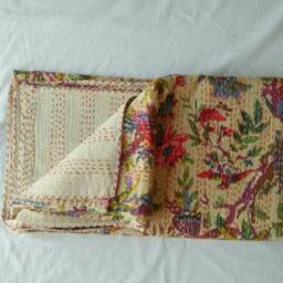 Indian Beautiful Floral & Bird Print Kantha Quilt Bedspread Blanket Coverlet Throw Perfect Bed Matching Bedcover Size Multi - thumbnail 3