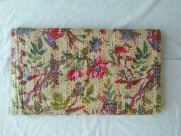 Indian Beautiful Floral & Bird Print Kantha Quilt Bedspread Blanket Coverlet Throw Perfect Bed Matching Bedcover Size Multi - thumbnail 1