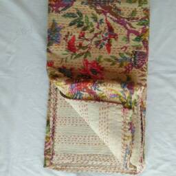 Indian Beautiful Floral & Bird Print Kantha Quilt Bedspread Blanket Coverlet Throw Perfect Bed Matching Bedcover Size Multi - thumbnail 4