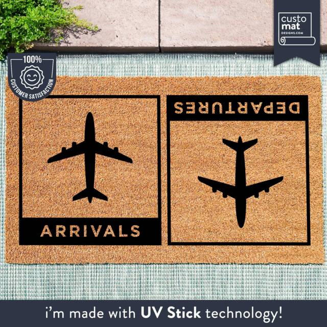 Arrivals & Departures Plane Welcome Doormat - Funny Pilot Air Stewardess Housewarming Gift For People Who Love To Travel - image 1