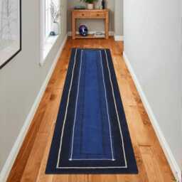 Handmade Navy Blue Block Print Cotton Rug - Custom Size Runner - thumbnail 1