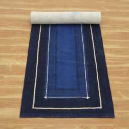 Handmade Navy Blue Block Print Cotton Rug - Custom Size Runner - thumbnail 2