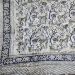 Indian Block Printed Cotton Quilt Hand Quilted Kantha Bed Cover - thumbnail 2