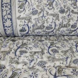 Indian Block Printed Cotton Quilt Hand Quilted Kantha Bed Cover - thumbnail 4