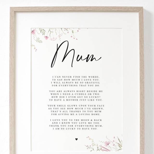 Mum Poem A4 Or A5 Print With Pink Flowers - Mothers Day Gift, Gift For Her, Birthday A Poem From Child Children - image 1
