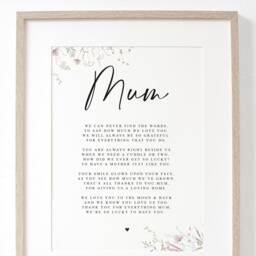 Mum Poem A4 Or A5 Print With Pink Flowers - Mothers Day Gift, Gift For Her, Birthday A Poem From Child Children - thumbnail 2