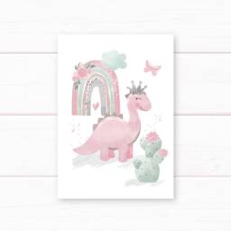 Pastel Dinosaur Nursery Prints For Girls Personalised Initial & Name - Set Of 3 - thumbnail 3
