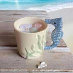 Sea Horse Candle in Mug - Mermaid Coastal Sculpture Reusable Ceramic Cup Ocean Witch D??cor - thumbnail 2