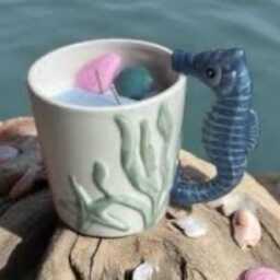 Sea Horse Candle in Mug - Mermaid Coastal Sculpture Reusable Ceramic Cup Ocean Witch D??cor - thumbnail 3