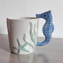Sea Horse Candle in Mug - Mermaid Coastal Sculpture Reusable Ceramic Cup Ocean Witch D??cor - thumbnail 4
