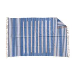 Handmade Striped Cotton Area Rug Light Indigo Reversible Dhurrie - thumbnail 2