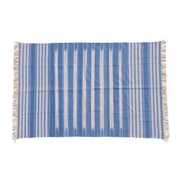 Handmade Striped Cotton Area Rug Light Indigo Reversible Dhurrie - thumbnail 1
