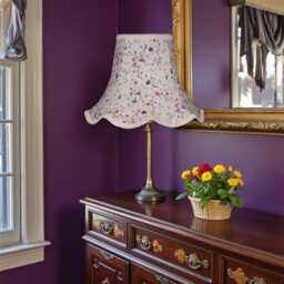 Traditional Lilac Purple Floral Lampshade With Cream Braid Handmade For Ceiling Lights, Table & Floor Standard Lamp Shades, Wall Lights - thumbnail 3