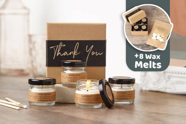 Thank You Candle Gift Set in Perfume Inspired Scents. 4 Soy Wax Candles With 8 Melts. Makes The Perfect Thank You Gift - image 1