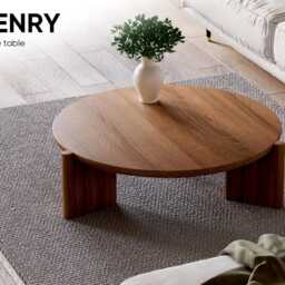Round Modern Coffee Table - Solid Oak Coffee Table Unique Low Original Japandi - thumbnail 2