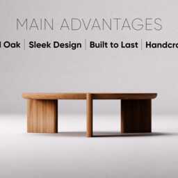 Round Modern Coffee Table - Solid Oak Coffee Table Unique Low Original Japandi - thumbnail 3