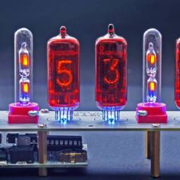 Nixie Tubes Clock Z573M Red Columns [Rgb, Usb, Musical, Arduino Compatible] For Boyfriend, Husband, Vintage, Glowing Clock, Gift, Steampunk - thumbnail 2