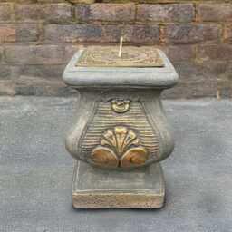 Massive Concrete Column With Sundial Garden Stone Pedestal Cement Sculpture Outdoor Decor Handcrafted Yard Art Ornament