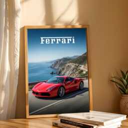 Ferrari 488 Poster Art Print, Luxury Car Photography, Vintage Poster, Automotive Perfect Gift For Enthusiasts - thumbnail 3