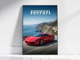 Ferrari 488 Poster Art Print, Luxury Car Photography, Vintage Poster, Automotive Perfect Gift For Enthusiasts - thumbnail 1