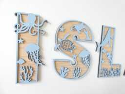 Under The Sea Themed Wooden Letters - Sealife Animal Theme Name Decoration Personalised Sign Children's Bedroom Playroom Wall Art - thumbnail 1