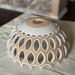 Handmade Ceramic Pendant Light Unique Ceiling Lamp Stoneware Pottery Dome - thumbnail 2