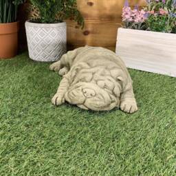stone Garden Laying Shar-Pei Pug Dog Detailed Cute Gift Concrete Ornament - thumbnail 2
