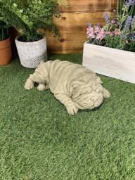 stone Garden Laying Shar-Pei Pug Dog Detailed Cute Gift Concrete Ornament - thumbnail 1