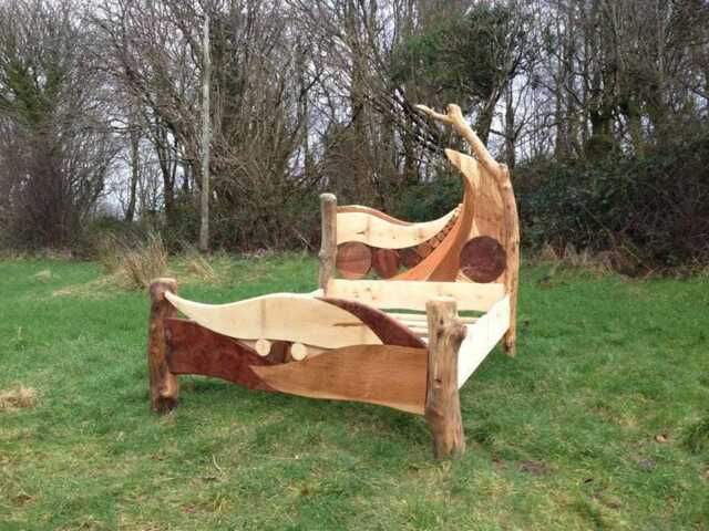Constellation Bed Frame - Hand-Carved Stars Moon Solid Oak Wooden Single Double King Bespoke Handmade Wales