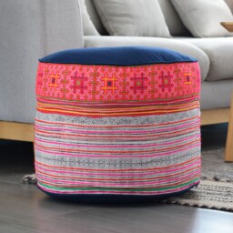 Vintage Hmong Textile Ottoman Pouf Rustic Hill Tribe Pillow - 18x14 - thumbnail 2