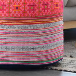 Vintage Hmong Textile Ottoman Pouf Rustic Hill Tribe Pillow - 18x14 - thumbnail 3