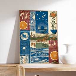 Mediterranean Collage Wall Art, Vintage Coastal Print, Ocean Wave & Citrus Illustration, Bohemian Seaside Poster Design - thumbnail 2