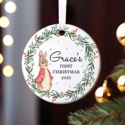 Personalised First Christmas Decoration, Rabbit Ornament, Baby's Christmas, New Baby Gift, 1st Bauble - thumbnail 3