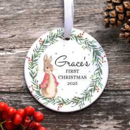 Personalised First Christmas Decoration, Rabbit Ornament, Baby's Christmas, New Baby Gift, 1st Bauble - thumbnail 2