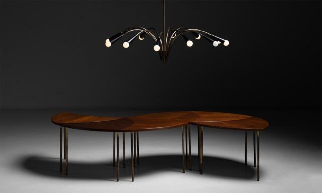 1950S Mid-Century Modern Black & Brass Chandelier - Italian Sputnik Pendant Light, Retro Art Deco Ceiling Fixture - image 1