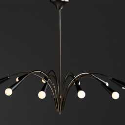 1950S Mid-Century Modern Black & Brass Chandelier - Italian Sputnik Pendant Light, Retro Art Deco Ceiling Fixture - thumbnail 2