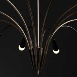 1950S Mid-Century Modern Black & Brass Chandelier - Italian Sputnik Pendant Light, Retro Art Deco Ceiling Fixture - thumbnail 3