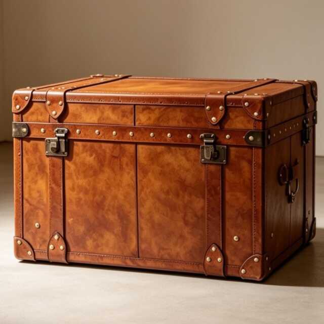 Handmade Leather Campaign Trunk Coffee Table With Brass Hardware - Bespoke Living Room Storage Chest - image 1