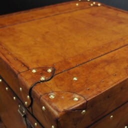 Handmade Leather Campaign Trunk Coffee Table With Brass Hardware - Bespoke Living Room Storage Chest - thumbnail 4
