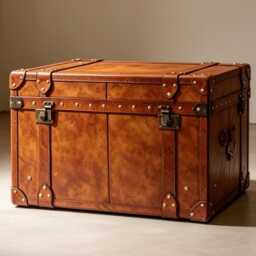 Handmade Leather Campaign Trunk Coffee Table With Brass Hardware - Bespoke Living Room Storage Chest
